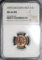 1929 NGC MS 64 Costa Rica 10 Centimos Mint State Bronze Coin (21030705C)