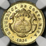 1936 NGC MS 64 Costa Rica 10 Centimos Mint State Brass Coin (21063002C)