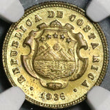 1936 NGC MS 64 Costa Rica 10 Centimos Mint State Brass Coin (21063002C)