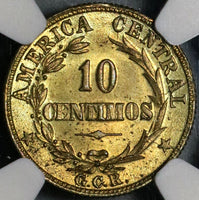 1936 NGC MS 64 Costa Rica 10 Centimos Mint State Brass Coin (21063002C)