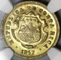 1947 NGC MS 65 Costa Rica 10 Centimos Mint State Brass Coin POP 6/0 (20101104C)