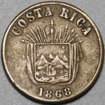1868 Costa Rica 1 Centavo VF Rare 20K Minted Coin (20082701R)