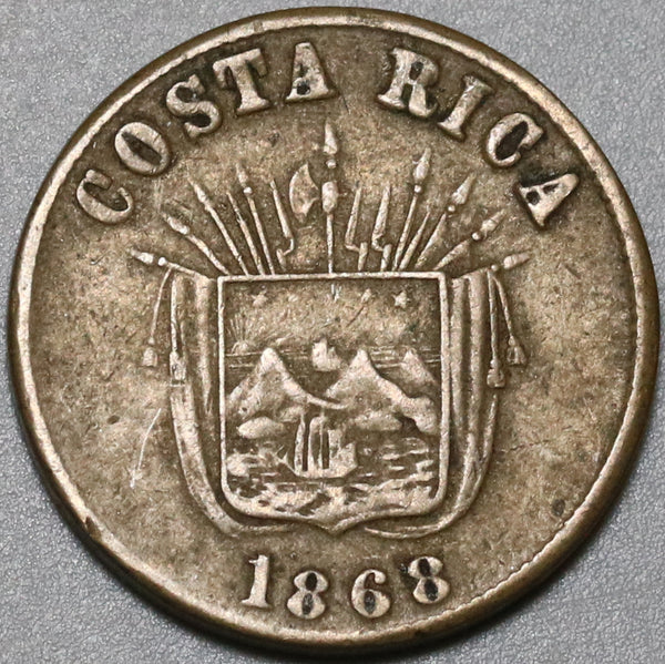 1868 Costa Rica 1 Centavo VF Rare 20K Minted Coin (20082701R)