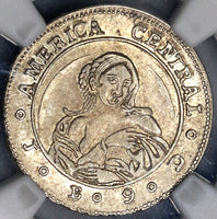 1849 NGC AU 50 Costa Rica 1 Real Coffee Tree Woman Silver Coin (19032702C)