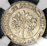 1849 NGC AU 50 Costa Rica 1 Real Coffee Tree Woman Silver Coin (19032702C)