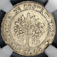 1849 NGC AU 50 Costa Rica 1 Real Coffee Tree Woman Silver Coin (19032702C)