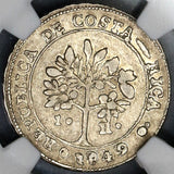 1849 NGC AU 50 Costa Rica 1 Real Coffee Tree Woman Silver Coin (19032702C)
