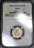1849 NGC AU 50 Costa Rica 1 Real Coffee Tree Woman Silver Coin (19032702C)