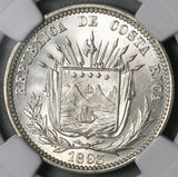 1893 NGC MS 66 Costa Rica 25 Centavos Heaton Gem Mint State Coin (21111701C)