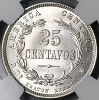 1893 NGC MS 66 Costa Rica 25 Centavos Heaton Gem Mint State Coin (21111701C)