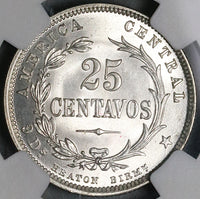 1893 NGC MS 66 Costa Rica 25 Centavos Heaton Gem Mint State Coin (21111701C)