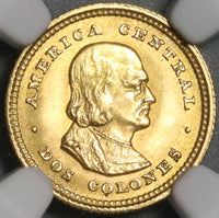 1926 NGC MS 65 Costa Rica 2 Dos Colones Gold 15K Philadelphia Coin (21080101C)