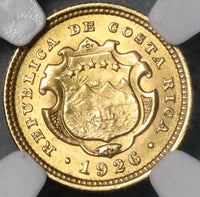 1926 NGC MS 65 Costa Rica 2 Dos Colones Gold 15K Philadelphia Coin (21080101C)