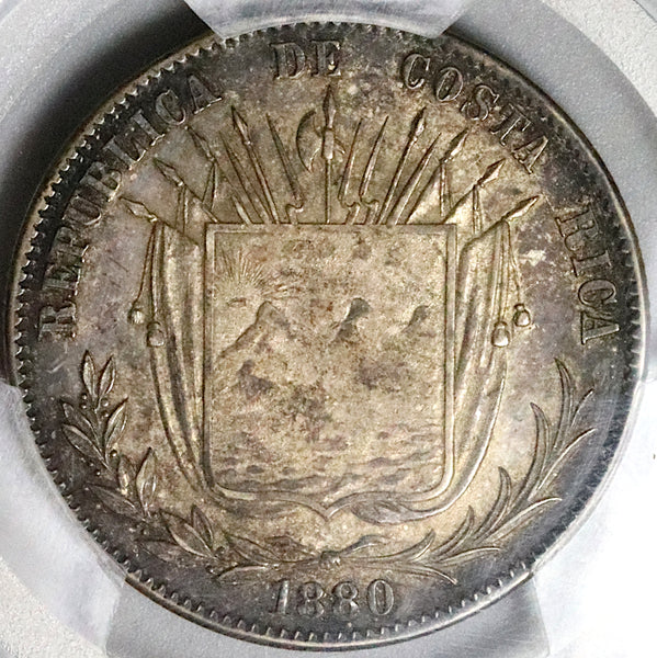 1880 PCGS AU 50 Costa Rica 50 Centavos Silver Coin POP 1/0 (22122601C)