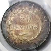 1880 PCGS AU 50 Costa Rica 50 Centavos Silver Coin POP 1/0 (22122601C)