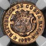 1929 NGC MS 63 Costa Rica 5 Centimos Mint State Bronze Coin (21030704C)