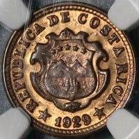 1929 NGC MS 63 Costa Rica 5 Centimos Mint State Bronze Coin (21030704C)