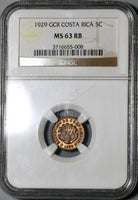 1929 NGC MS 63 Costa Rica 5 Centimos Mint State Bronze Coin (21030704C)