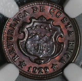 1929 NGC MS 64 Costa Rica 5 Centimos Mint State Bronze Coin (21030302D)