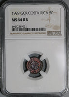 1929 NGC MS 64 Costa Rica 5 Centimos Mint State Bronze Coin (21030302D)