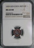 1929 NGC MS 64 Costa Rica 5 Centimos Mint State Bronze Coin (21030302D)