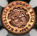 1929 NGC MS 66 Costa Rica 5 Centimos Mint State Bronze Coin (23042101C)