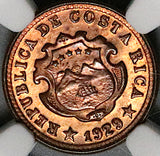 1929 NGC MS 66 Costa Rica 5 Centimos Mint State Bronze Coin (23042101C)