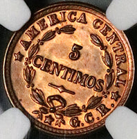 1929 NGC MS 66 Costa Rica 5 Centimos Mint State Bronze Coin (23042001C)