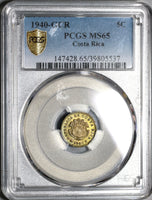 1940 PCGS MS 65 Costa Rica 5 Centimos Mint State Coin (20092602C)