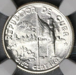 1952 NGC MS 64 Caribbean 10 Centavos Republic Anniversary Commemorative Silver Coin (19041401C)
