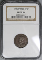 1926 NGC AU 58 Cyprus 1/4 Piastre George V Great Britain Colonial Coin (18122903C)