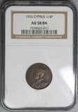 1926 NGC AU 58 Cyprus 1/4 Piastre George V Great Britain Colonial Coin (18122903C)