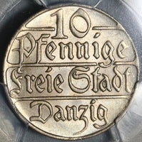 1923 PCGS AU 58  Danzig 10 Pfennig Coin (20041202C)