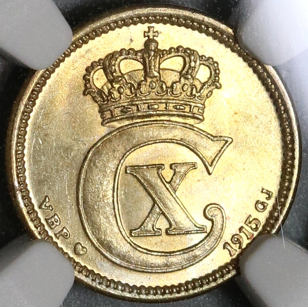 1915 NGC MS 66 Denmark 10 Ore Mint State Christain X Silver Coin