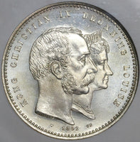 1892 NGC MS 65 Denmark 2 Kroner Wedding Gem Mint State Coin (22031602C)