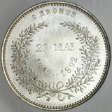 1892 NGC MS 65 Denmark 2 Kroner Wedding Gem Mint State Coin (22031602C)
