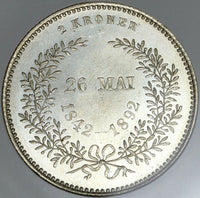 1892 NGC MS 65 Denmark 2 Kroner Wedding Gem Mint State Coin (22031602C)