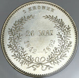 1892 NGC MS 65 Denmark 2 Kroner Wedding Gem Mint State Coin (22031602C)