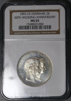 1892 NGC MS 65 Denmark 2 Kroner Wedding Gem Mint State Coin (22031602C)