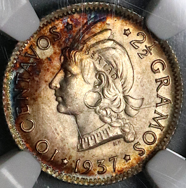 1937 NGC MS 64 Dominican Republic 10 Centavos Silver Gem Coin (23031602C)