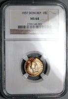 1937 NGC MS 64 Dominican Republic 10 Centavos Silver Gem Coin (23031602C)