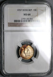 1937 NGC MS 64 Dominican Republic 10 Centavos Silver Gem Coin (23031602C)