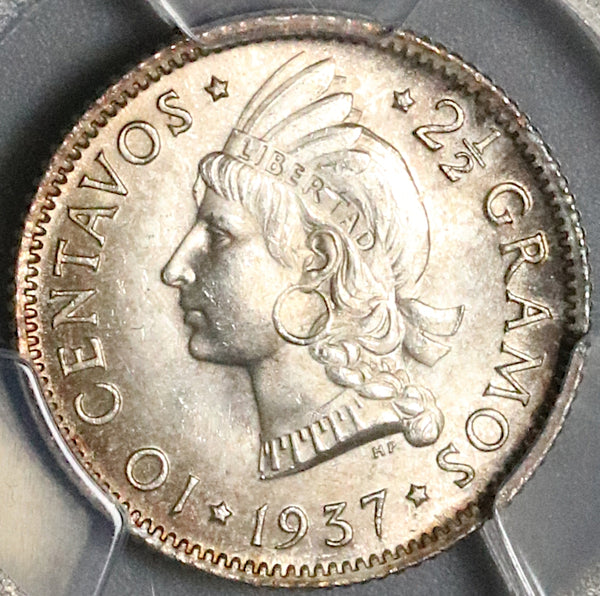 1937 PCGS MS 65 Dominican Republic Silver 10 Centavos Gem Coin (22051101D)