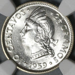1959 NGC MS 65 Dominican Republic Silver 10 Centavos Scarce Coin (21021402C)
