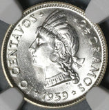 1959 NGC MS 65 Dominican Republic Silver 10 Centavos Scarce Coin (21021402C)