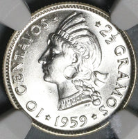 1959 NGC MS 65 Dominican Republic Silver 10 Centavos Scarce Coin (21021402C)