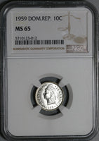1959 NGC MS 65 Dominican Republic Silver 10 Centavos Scarce Coin (21021402C)