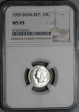 1959 NGC MS 65 Dominican Republic Silver 10 Centavos Scarce Coin (21021402C)