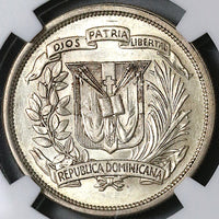 1944 NGC AU 58 Dominican Republic 1/2 Peso 50 Centavos 100k Silver Coin (22051502C)