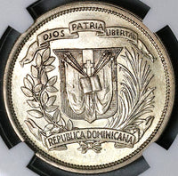 1944 NGC AU 58 Dominican Republic 1/2 Peso 50 Centavos 100k Silver Coin (22051502C)